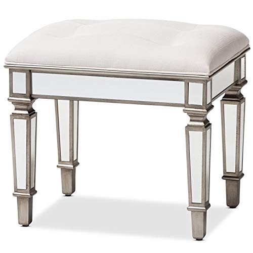 BOWERY HILL Mirrored Vanity Bench in White