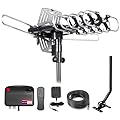 Digital HD TV Antenna Outdoor,Long Range with UHF/VHF, 360° Motorized Rotation,Remote Control, Mounting Pole,and RG6 Cablle,Supports 4K, 1080P All Smart/Old TVs (2 Outputs)