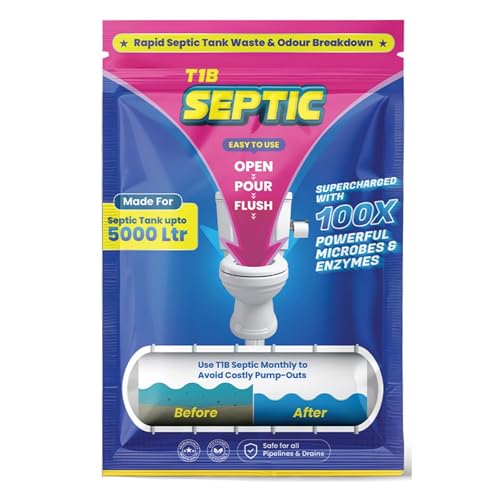Image of T1B Septic Tank Cleaning Powder - 100X Powerful Formula Microbes & Enzymes, Odour Removal, Prevents Blockages & Clears Drains, Septic Tank Treatment Powder, Tank size 5000 litre, 100g (pack of 1)