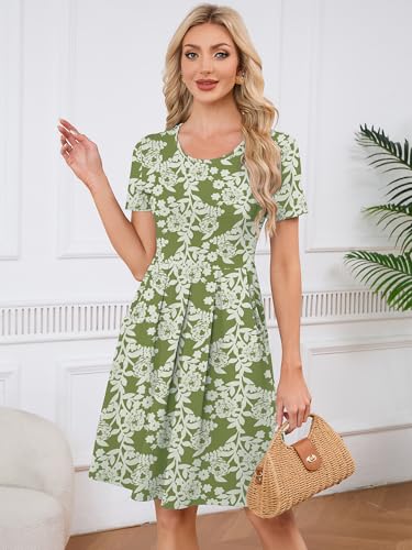KORSIS Women Summer Dresses Short Sleeve Casual Round Neck A-Line Pleated Dress Beach Casual Vacation Sundress with Pockets (S-2XL) — view 4