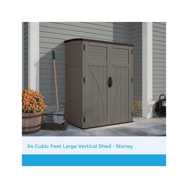 Suncast 54 Cubic Ft. Vertical Resin Outdoor Storage Shed with Lockable Double Doors Weather-Resistant