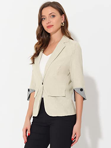 Allegra K Women's Suit Jacket Notched Lapel Collar 3/4 Sleeve Button Front Work Formal Blazer3