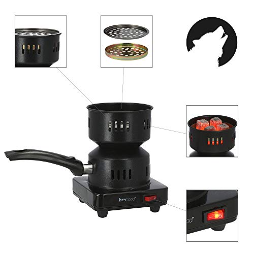 Brohood® FIRETWISTER elektrischer Shisha-Kohleanzünder 650W | Mit Kohlebehälter, Kohlezange und Kohlegitter – Bild 5