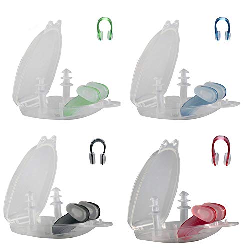 titivate 4 Paquete Pinza para la nariz y tapones de natación swimming nariz Clip Ear Plugs para adultos y niños, 4 colores silicona para nadar en una transparentes caso