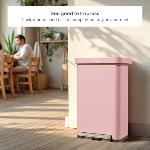 Image of Home Zone Living 18.5 Gallon Large Stainless Steel Trash Can with Slow Closing Lid and Wide Opening, Virtuoso Collection, Pink