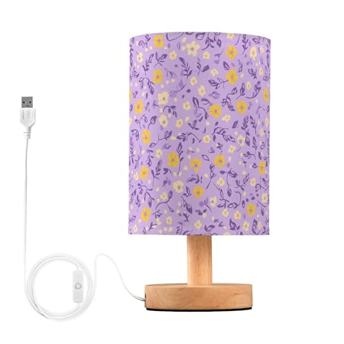 Amooorous Lámpara de mesa de dormitorio con flores y hojas multipequeñas, color morado y amarillo, luces nocturnas para adultos, lámpara de biblioteca para estudio con lámparas USB de Noche para