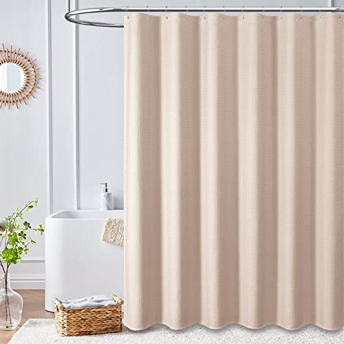 Dynamene Extra Long Shower Curtain - 96 Inch Long Waffle Weave Weighted Thick Cloth Bathroom Shower Curtain, Neutral Heavy Duty Hotel Bath Curtain Set with 12 Plastic Hooks,72x96, Blush Pink