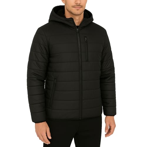 Galaxy by Harvic Men's Sherpa-Lined Hooded Polyester Puffer Jacket Zip Hoodie