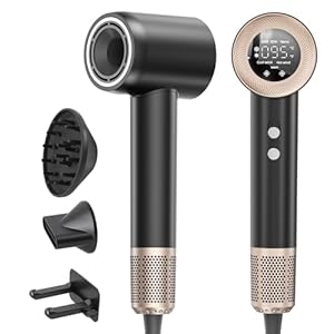 Vasip Föhn,Haartrockner Mit 140.000 U/min Hohe Geschwindigkeit Motor,59 dB geräuscharmer Ionen-Fön，Haartrockner mit 4 Temperaturen und 2 Geschwindigkeiten, mit Diffusor & Konzentratoren,Schwarz