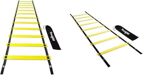 Yes4All Equipo de entrenamiento de escalera de agilidad de velocidad, paquete de 8 y 12 peldaños deslizantes de 26 pies, bolsa de transporte incluida
