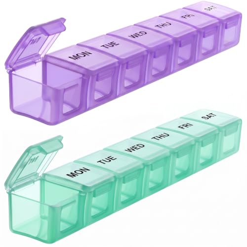 Image of BUG HULL Weekly Pill Organizer Large 2 Packs, Extra Large Travel Pill Organizers, Pill Box 7 Day, Travel Pill Case, Medicine Pill Organizer for Medications (Lavender+Light Cyan)
