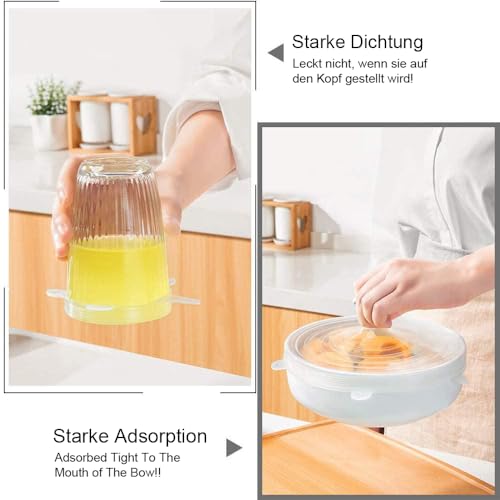 HSYTEK 6 Stück Silikondeckel Dehnbar, Wiederverwendbar Silikon Deckel Universal Dehnbar, 6 verschiedene Größen Silikon Deckel, Joghurt Deckel, Deckel für Joghurtbecher, für Schüsseln, Becher, Dosen