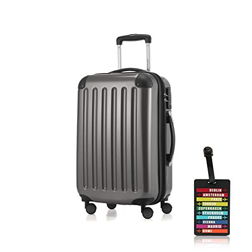 Preisvergleich Produktbild Hauptstadtkoffer - Alex Handgepäck Kabinentrolley Bordgepäck Hartschalen-Koffer, sehr leicht, TSA, 55 cm, 42L, Titan +Design Kofferanhänger