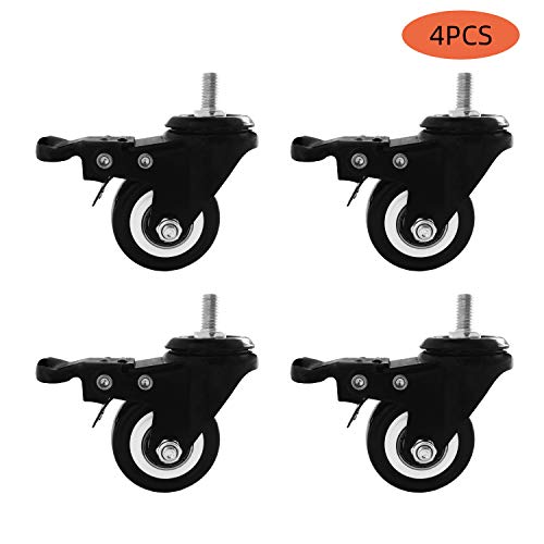 Paquet de 4 2" Roues de bureau robustes en polyuréthane PU Roulettes pivotantes avec 360 Plaque supérieure de degré 220lb Capacité totale pour l'ensemble des 4 (avec freins) M8 by15mm noir
