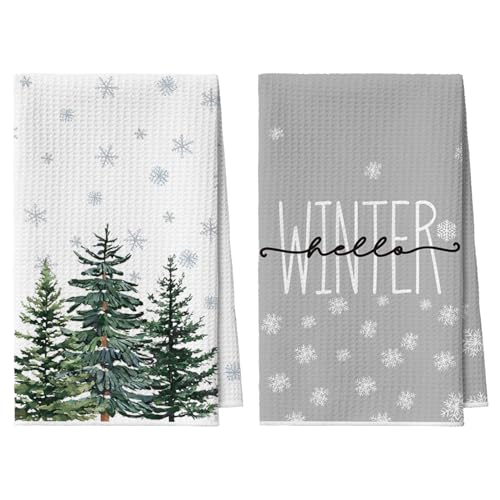 Artoid Mode Kiefern Bäume Schneeflocken Bar Weihnachten Küchentücher Geschirrtücher 42x65 cm Mikrofaser Saugfähig Handtücher Küchen Deko 2er Set