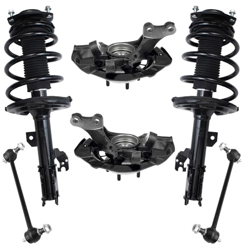 Image of Detroit Axle - Front 6pc Steering Knuckles Kit for 07-11 Toyota Camry, Steering Knuckles and Wheel Bearing Hubs Struts & Coil Spring Sway Bars 2007 2008 2009 2010 2011 Replacement Suspension