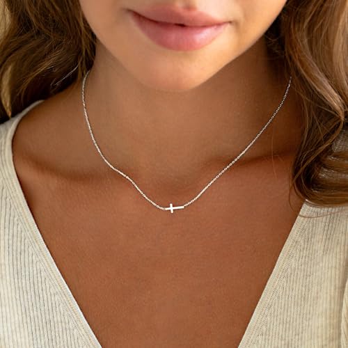 Sterling Silver Cross Necklace for Women - Dainty Small Choker Religious Faith Jewelry Baptism Gift - Image 4