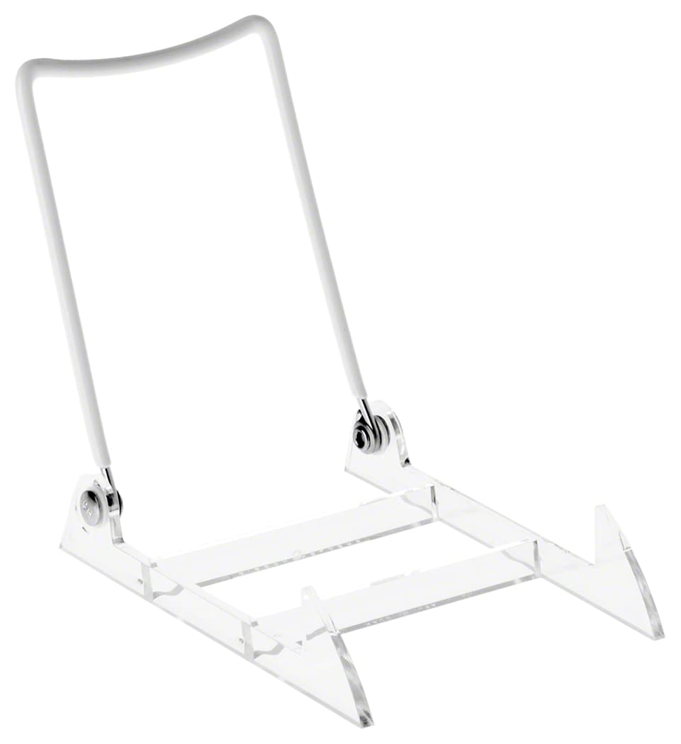 GIBSON HOLDERS3PL Adjustable Wire & Acrylic Easel, 4" W x 5.5" H with 4.5" Ledge, White/Clear, Pack of 6