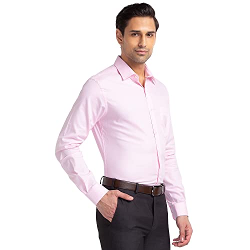 Image of Raymond Men's Pure Cotton Jacquard Pattern Slim Fit Semi Cutaway Collar Full Sleeve Formal Shirt