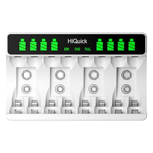 HiQuick Akku Ladegerät, AA/AAA Ladegerät mit LCD Anzeige, für AA/AAA NI-Mh/NI-CD Akkus, 8-Ladeplatz Universal Schnell Akkuladegerät für Mignon AA und Micro AAA