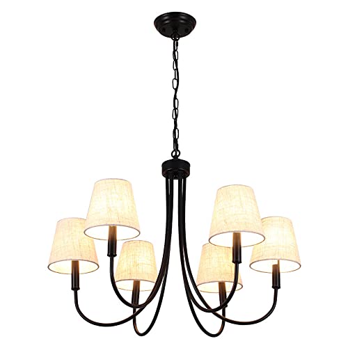 Suspension cuisine island noire 6 lampes E27 en fer forgé rétro