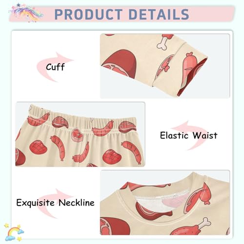 Pajama Sets Long Sleeve Yummy Meat Pattern Soft Comfy Sleepwear 2 Piece PJS 3-8T4