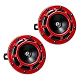 Huyopu 2 PCS Electric Car Horns, 12V Super Loud High and Low Tone Auto Horn with Bracket, Universal Waterproof Metal Twin Horn Kit for Cars Trucks SUVs RVs, Car Accessories (Red)