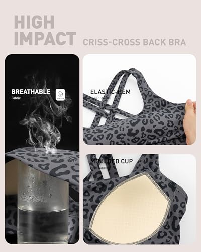 Image of RUNNING GIRL High Impact Sports Bras for Women - Scoop Neck Strappy Sports Bra High Support Moulded Cup Workout Bra