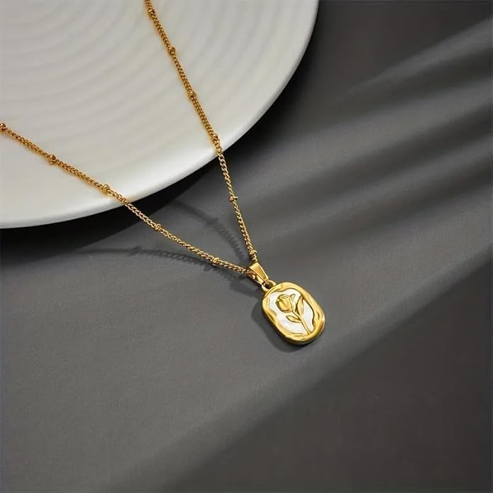 Image of Stone Necklace Set For Women Stylish | Anti Tarnish Waterproof Stainless Steel Chain Pendant Necklaces Jewelry for Love | Gold Plated Jewellery Accessories for Woman & Girls | Birthday Gift for Wife & Girlfriend