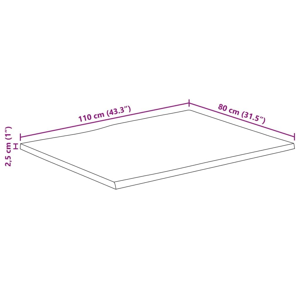 vidaXL Piano Tavolo Bordi Vivi 110x80x2,5 cm Legno di Mango Grezzo, Piano Sostituzione Tavolo, Piano per Tavolo da Pranzo, Piano d'appoggio