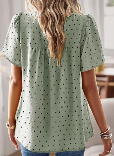 Image of Falechay Womens Summer Tops Crewneck Short Sleeve Shirts Casual Chiffon Blouses Flowy Lace Hem Boho Clothing Trendy 2026