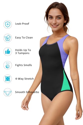 Image of Beautikini Period Swimwear One Piece Sporty Racerback Color Block Swimsuit