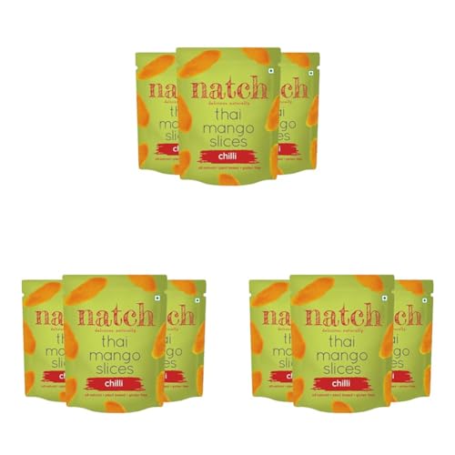 Image of Natch Dried Thai Mango Slices, Healthy Snakcs Vegan & Gluten Free, 100% Natural Fruit, No Artificial Preservatives, Healthy Fruit Snacks for Adults & Kids, Real Mango Candy, 150g each (Pack of 9), Chilli Flavour