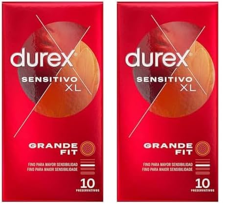 Durex Preservativos Sensitivo XL, Fino para Mayor Sensibilidad, 10 condones XL (Paquete de 2)
