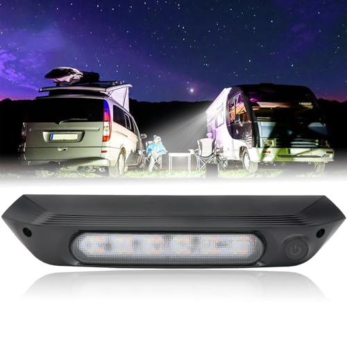 AUTOXBERT 12V RV LED Awning Porch Lights Waterproof Exterior Light 8W Amber White with Switch Lamp for Caravan Motorhome Camper Truck Black