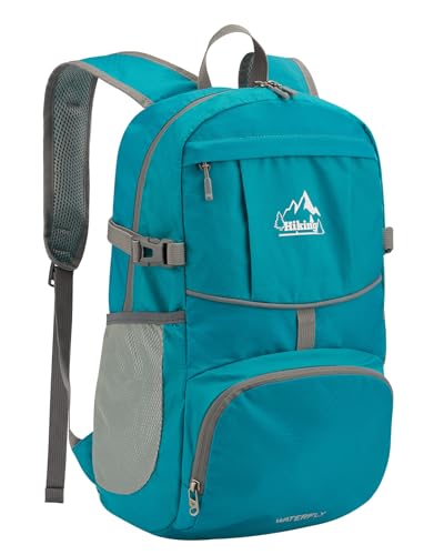 WATERFLY Hiking Packable Daypack Backpack: 25L Ultra Lightweight Day Pack for Women Men - Small Compact Folding Back Pack for Outdoor Sport Cycling Camping Travel Trip - Turquoise