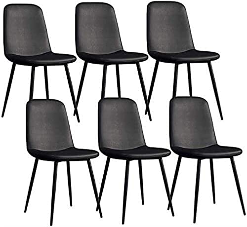 SJIALEN Modern Dining Chairs Set of 6, Metal Legs PU Leather Seat Backrests Chairs Lounge Bar Stool Living Room Corner Chairs Kitchen Chair (Color : Black, Size : 43x55x82cm)