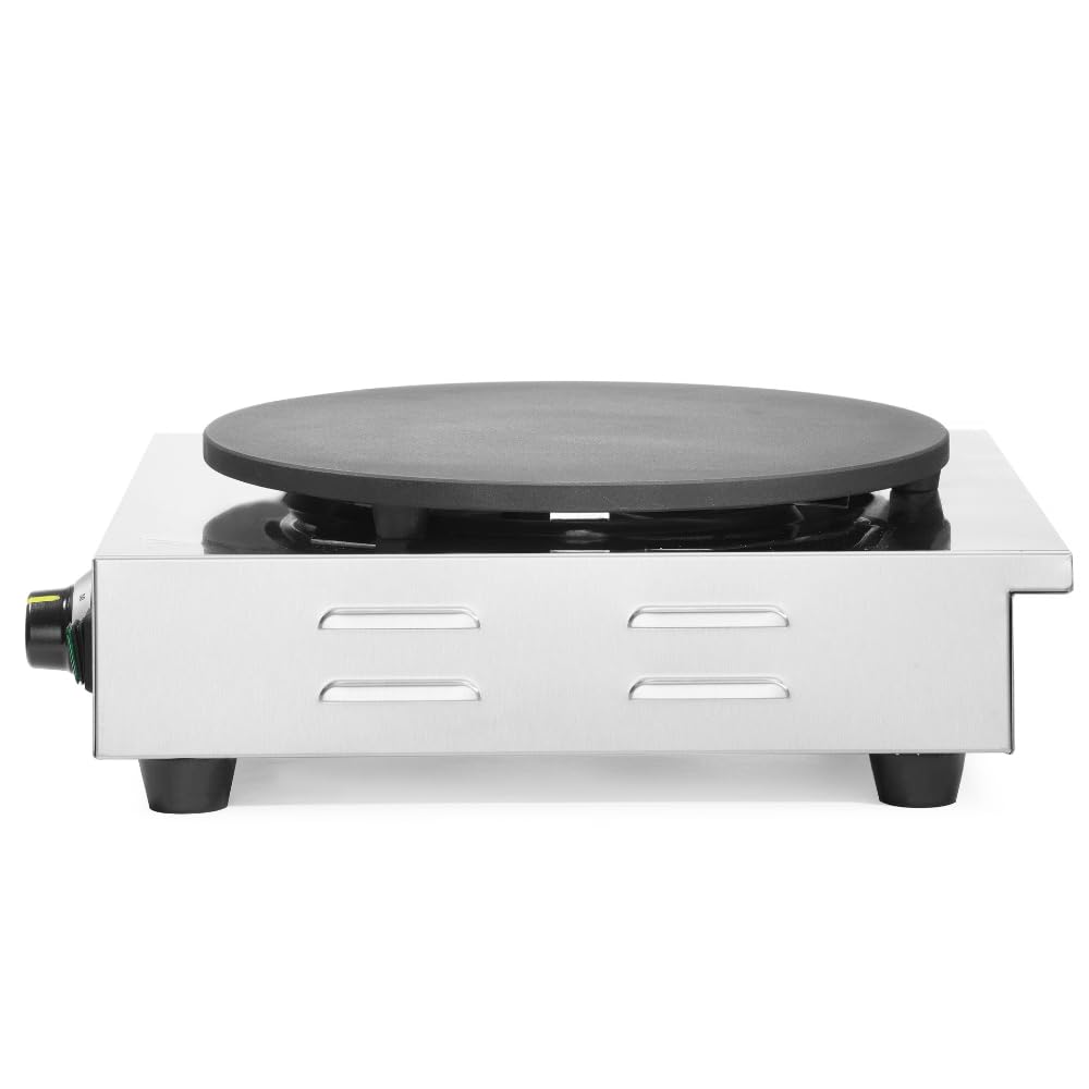 MBH - Crepera profesional eléctrica de acero inoxidable para hostelería. Máquina de crepes industrial con placa de hierro fundido de Ø 40 cm.