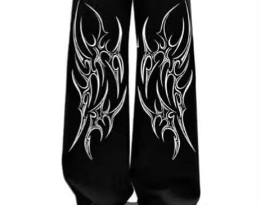 Image of Mens Black Printed Track Pants Polycotton Y2K Street Baggy Joggers Drop Crotch Sports Casual Daily