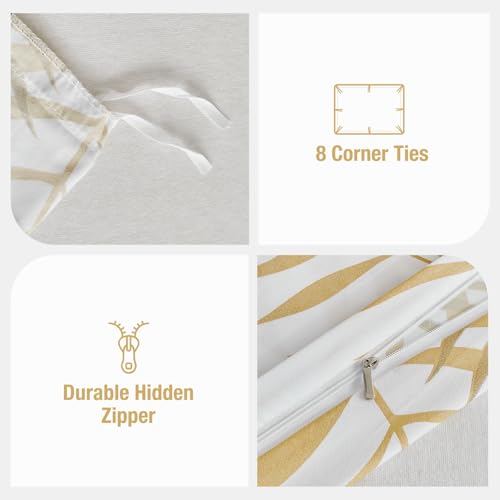 Image of Lekesky King Duvet Cover Set, White and Gold Tropical Palm Leaf Pattern Comforter Cover King Size, 3 Pieces Soft Microfiber Bedding Sets with Zipper & 2 Pillowcases, Comforter Not Included