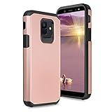 TJS Samsung Galaxy A6 2018 Case, with [Tempered Glass Screen Protector] Ultra Thin Slim Hybrid Shockproof Drop Protection Impact Rugged Phone Case Armor Cover (Pink)