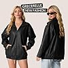 GRECERELLE Faux Leather Jacket Women with Zip Pockets Women's Jackets Long Sleeves Zip Up Motorcycle Jacket Bomber Jacket Womens Coat (Black,L) #2