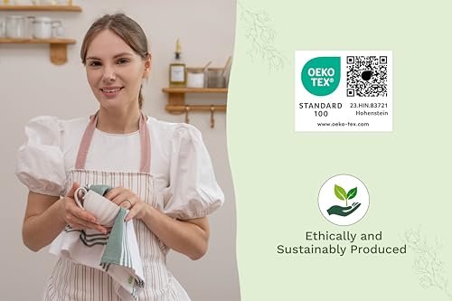 Image of Sage Green Dish Towels - 100% Cotton Dish Towels - Highly Absorbent, Lint-Free, 6 Pack, 30 inchx20 inch, Large Size Sage Striped Kitchen Towels with Hanging Loop - Washable and Durable Tea Towels (6 Pack)