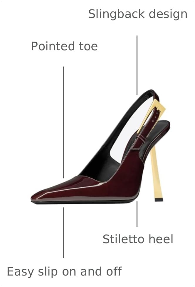 Image of YIYA Slingback Heels Pumps Shoes for Women with Buckle Strap Slip On Closed Pointed Toe Stiletto High Heel Wedding Party Casual Dress Backless Mules Sandals