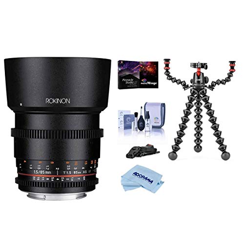 Rokinon 85mm T1.5 Cine DS Aspherical Lens for Sony E Mount - Bundle with Joby GorillaPod Rig for DSLR Camera, Pro Software Package, Cleaning Kit, Microsoft Cloth