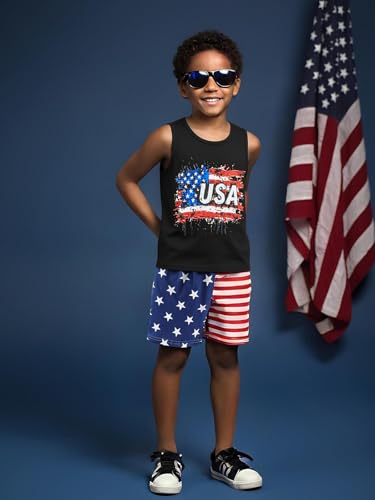 Image of Boys 4th of July Tank Kids American Flag Sleeveless Shirts Cotton Patriotic Tees Top Independence Day Clothes