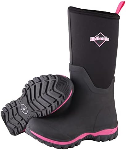 hellorain Seamless Rubber rain boots for women,6 mm Neoprene Mid Calf Waterproof Snow Boots,Insulated Mud Work Boots for Girl Gardening,Farming,Hiking Fishing Shoes (PINK,9)