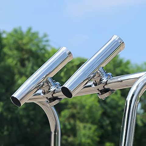 Marinebaby (2X) 316 Stainless Tournament Style Boat Fishing Holder Clamp on Fishing Rod Holder for Boat 1-1/4" to 2" Rail Gimbal Pin at Bottom Cover
