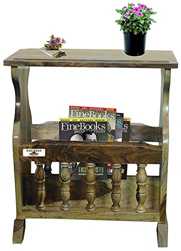 Image of Sheesham Wood Side Table with Magzine Holder for Living Room | Natural Brown