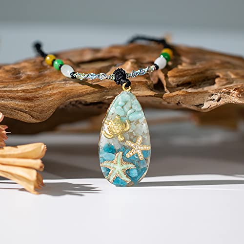 Da Piao Liang Ocean-Inspired Necklace With Conch, Starfish, Turquoise And Tiger Eyes For Summer Beach Vibes - Adjustable Rope Perfect For Women2